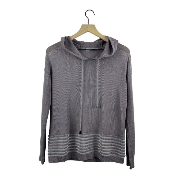 One Grey Day Women's Large Linen Open Weave Knit Drop Shoulder Beach Hoodie - Picture 1 of 13